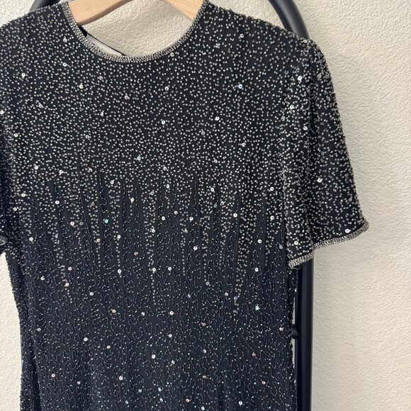 Vintage Stenay Black Silk Beaded Gown Size 10/12 - Picture 11 of 12